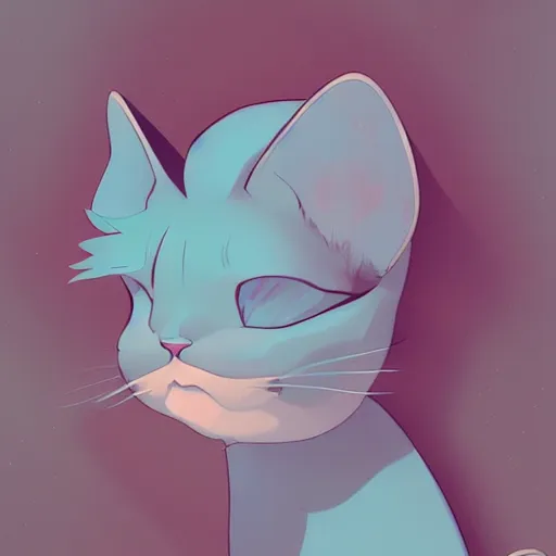 Image similar to a powder blue cat with oversized ears taking a nap ambient lighting, 4 k, lois van baarle, ilya kuvshinov, rossdraws, alphonse mucha, jung gi kim, artstation