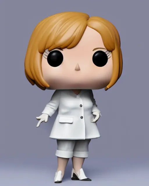 Image similar to full body 3d render of funko pop angela merkel as a funko pop, studio lighting, white background, blender, trending on artstation, 8k, highly detailed