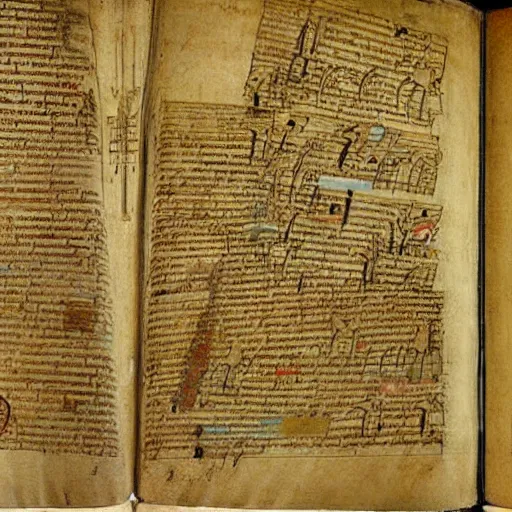 Prompt: ancient da vinci manuscript with pictures of airplanes