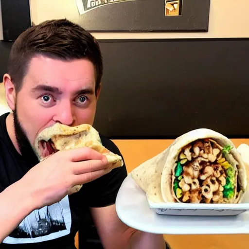 Prompt: Twitch Streamer Criken eating a burrito live on stream