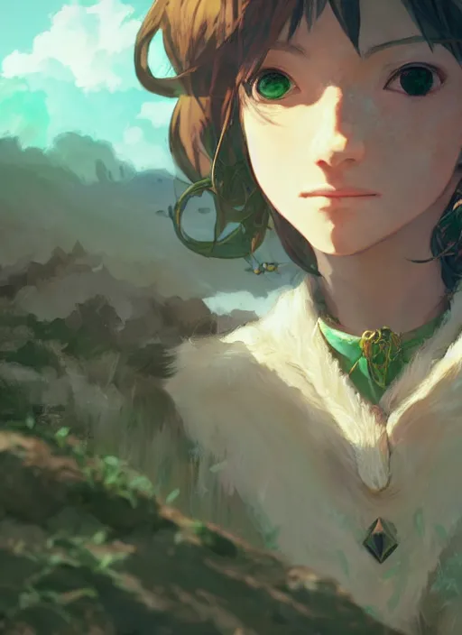 Image similar to a portrait of the emerald herald in the desert, intricate, tone mapped, ambient lighting, highly detailed, digital painting, concept art, sharp focus, by makoto shinkai and akihiko yoshida and hidari and wlop