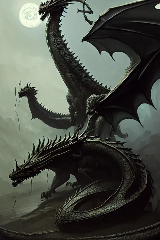 Image similar to gargantuan dragon by greg rutkowski, giger, maxim verehin
