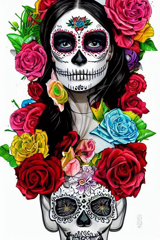 Image similar to Illustration of a sugar skull day of the dead girl, art by Sandra Chevrier