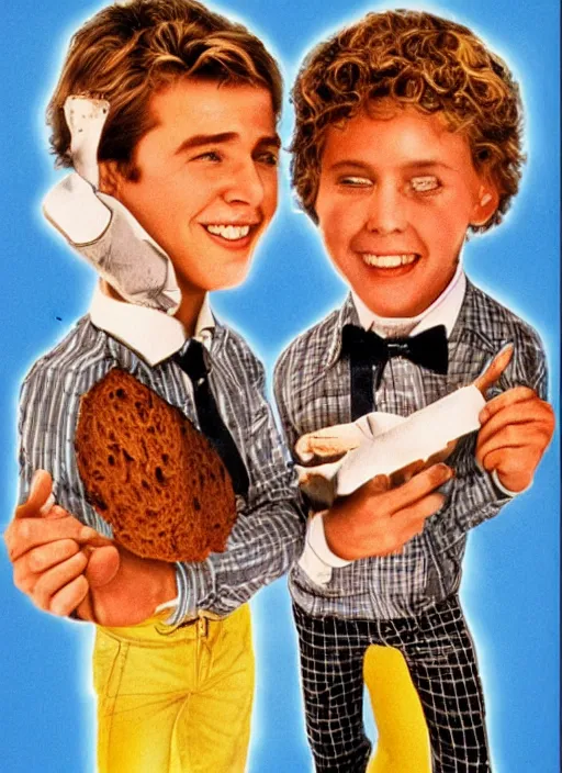 Prompt: a movie poster for a 1985 romantic comedy movie called Bread Boys, about two boys who bake bread, designed by John Alvin