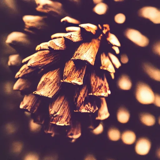 Prompt: polaroid photo of pine cone with human legs, bokeh