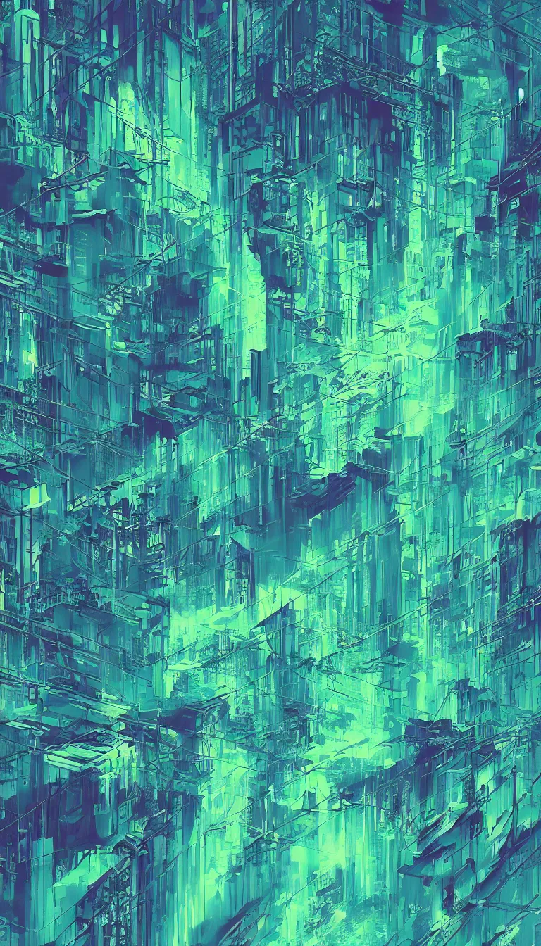 Image similar to vaporwave neo noir cyberpunk blue and green splashes of color landscape forest nature