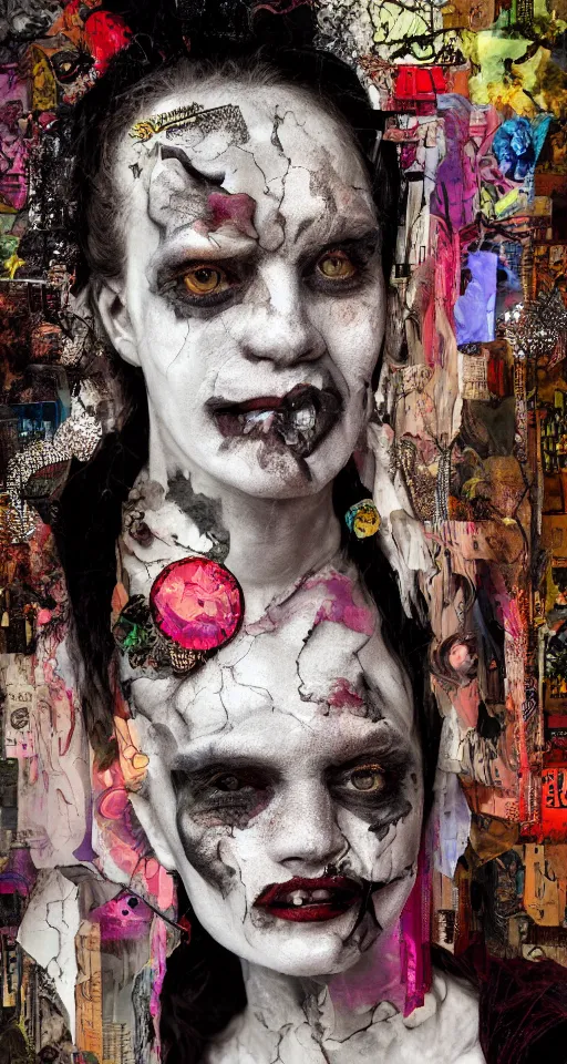 Prompt: Portrait of a Grotesque Bride, dramatic lighting, collage art, mixed media, hypermaximalist, photo realistic, 8k