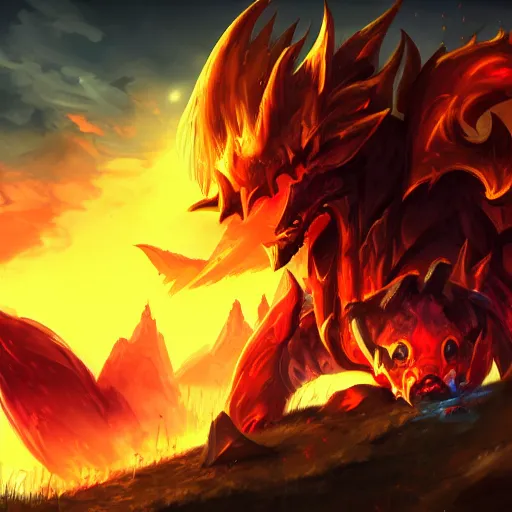 Image similar to fiery sky, league of legend style