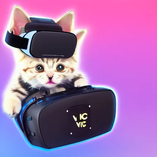 Image similar to crypto trading lyoki kitten from the future, wearing a cool vr headset 8 k hyperrealistic, trending on artstation