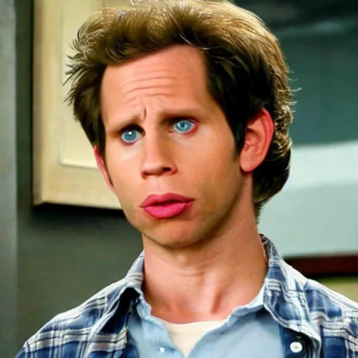 Prompt: dennis reynolds staring menacing into the camera