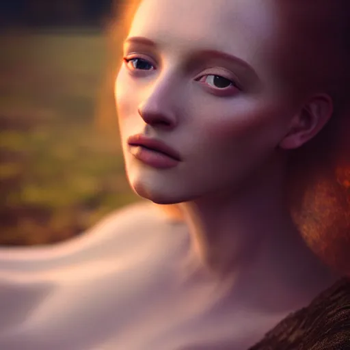 Image similar to photographic portrait of a stunningly beautiful english renaissance female in soft dreamy light at sunset, beside the river, soft focus, contemporary fashion shoot, in a denis villeneuve and tim burton movie, by edward robert hughes, annie leibovitz and steve mccurry, david lazar, jimmy nelsson, extremely detailed, breathtaking, hyperrealistic, perfect face, octane render