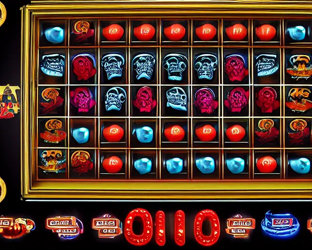 Image similar to modern slots game with skull theme, 5 columns, 5 rows, slots, casino videogame