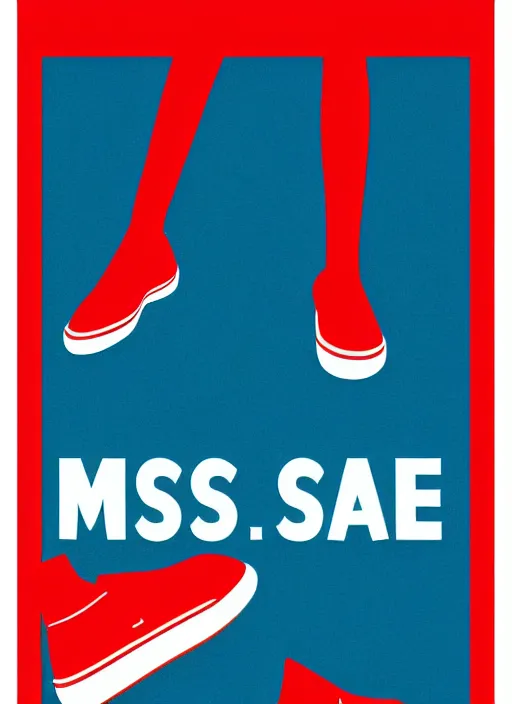 Image similar to minimal movie poster, mismatched red shoe and blue shoe