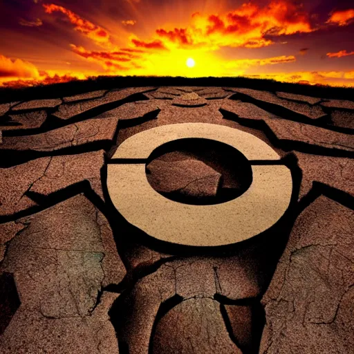 Prompt: cracked stone statue of λ symbol, epic sunset in the background, highly detailed digital art