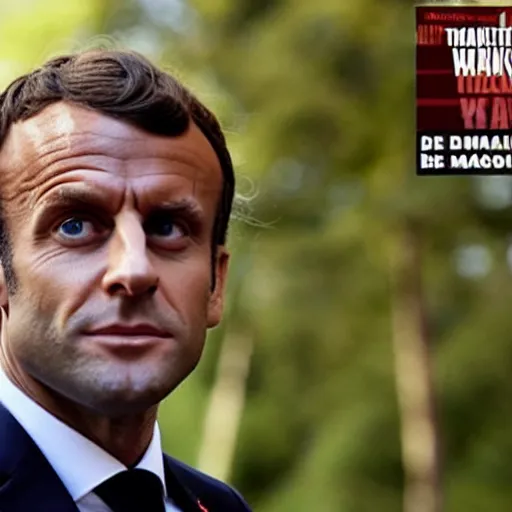 Prompt: a still of Emmanuel Macron in The Walking Dead