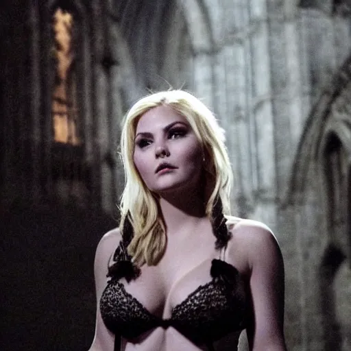 Image similar to elisha cuthbert as a female demon in a gloomy gothic cathedral at night