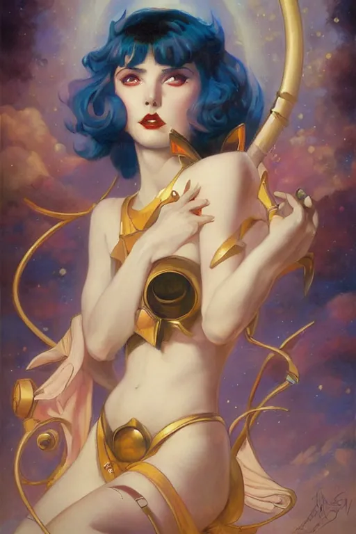 Prompt: Sailor Saturne by Peter Mohrbacher in the style of Gaston Bussière, Art Nouveau