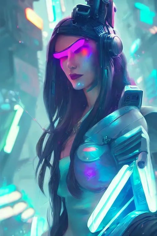 Image similar to caitlyn from league of legends, cyberpunk futuristic neon. decorated with traditional japanese ornaments by ismail inceoglu dragan bibin hans thoma greg rutkowski alexandros pyromallis nekro rene maritte illustrated, perfect face, fine details, realistic shaded, fine - face, pretty face