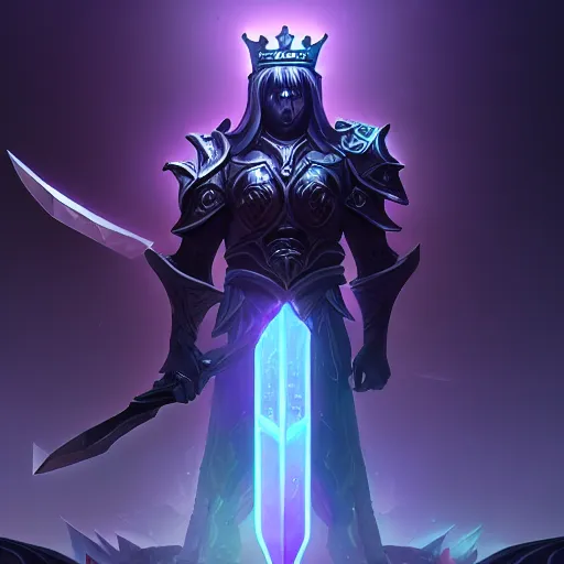 Image similar to The blade of the ruined king, digital illustration, futuristic statues, glow in the dark, ethereal, the void, ominous background, very detailed, stylized, concept art, trending on artstation, high definition, by Riot Games, League of legends