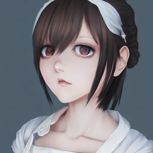 Image similar to Young Maid anime girl, realistic shaded Perfect face, fine details, realistic shaded lighting, fabulous, detailed lashes, Ilya Kuvshinov, Range Murata, IAMAG premiere