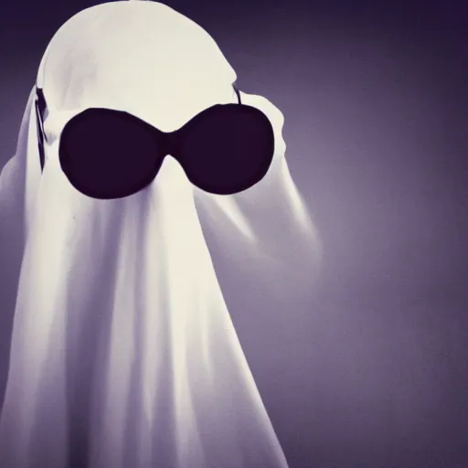 Prompt: haunting image of a ghost wearing really cool sunglasses