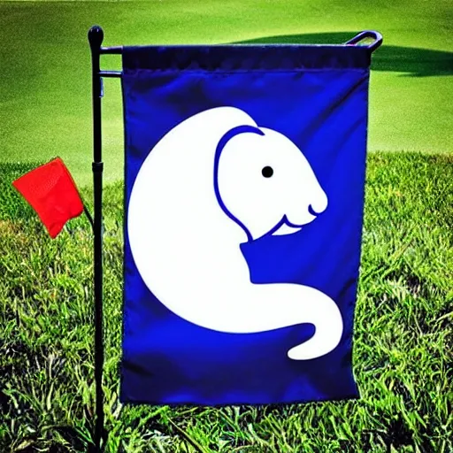 Image similar to “ hamster coming out of a golf hole, golf flag next to the hole, golf lawn ”