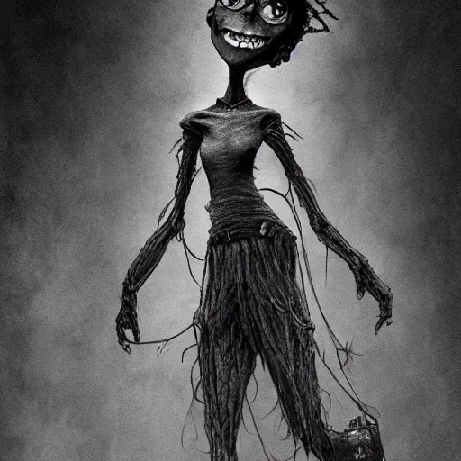 Prompt: michael karcz grunge drawing of lil nas x. , in the style of corpse bride, loony toons style, horror themed, detailed, elegant, intricate, trending on artstation, 4k