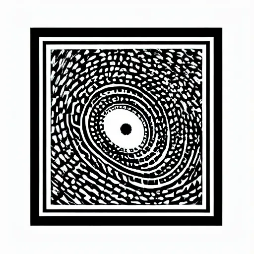 Image similar to black and white illustration spiral galaxy block print