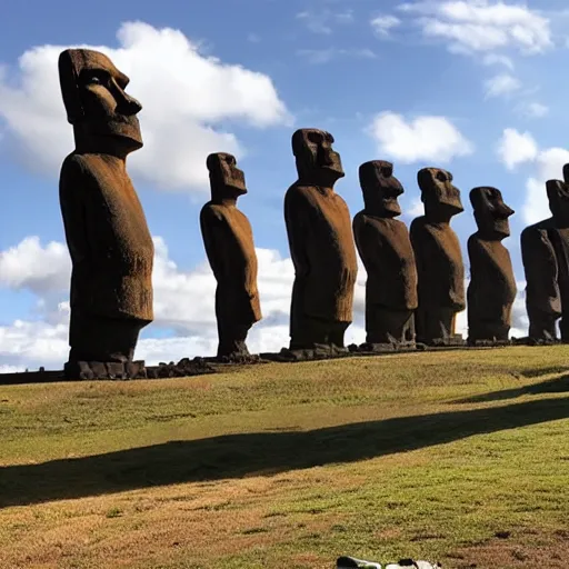 Image similar to photo of easter island natives installing the moai statues