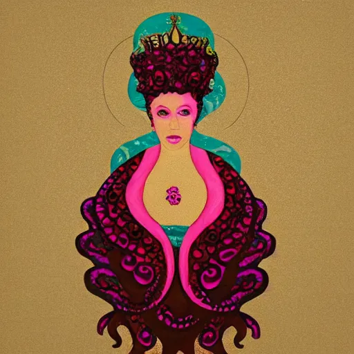 Image similar to queen of octopus, portrait, pink and gold, nouveau, beautiful