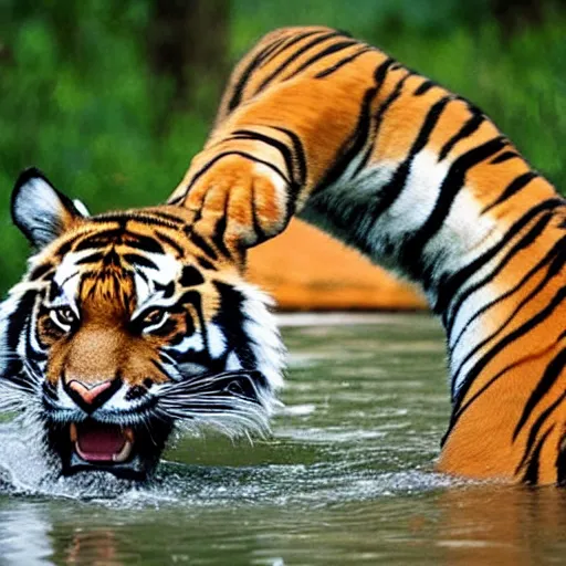 Image similar to a tiger catching a deer