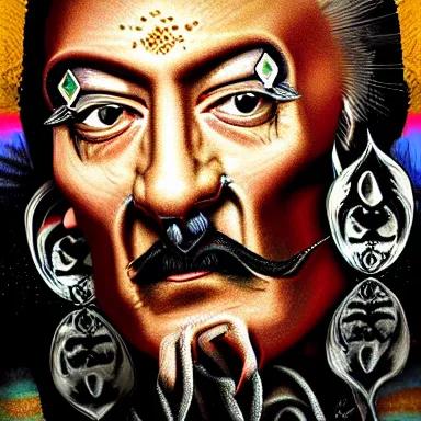 Image similar to portrait of a uncanny artist by Chor Boogie and Salvador Dali collaboration, digital art, mix of aesthetics, close up, high details