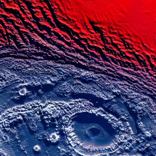 Image similar to a picture of an alien planet, taken from orbit, dark blue planet, red narrow lava rivers, center of the frame