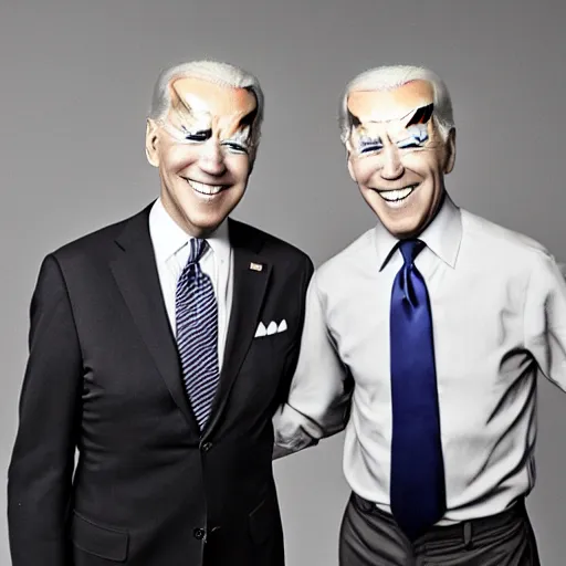 Image similar to A portrait photo of joe biden teams up with a teenage joe biden, perfect faces, 50 mm, award winning photography