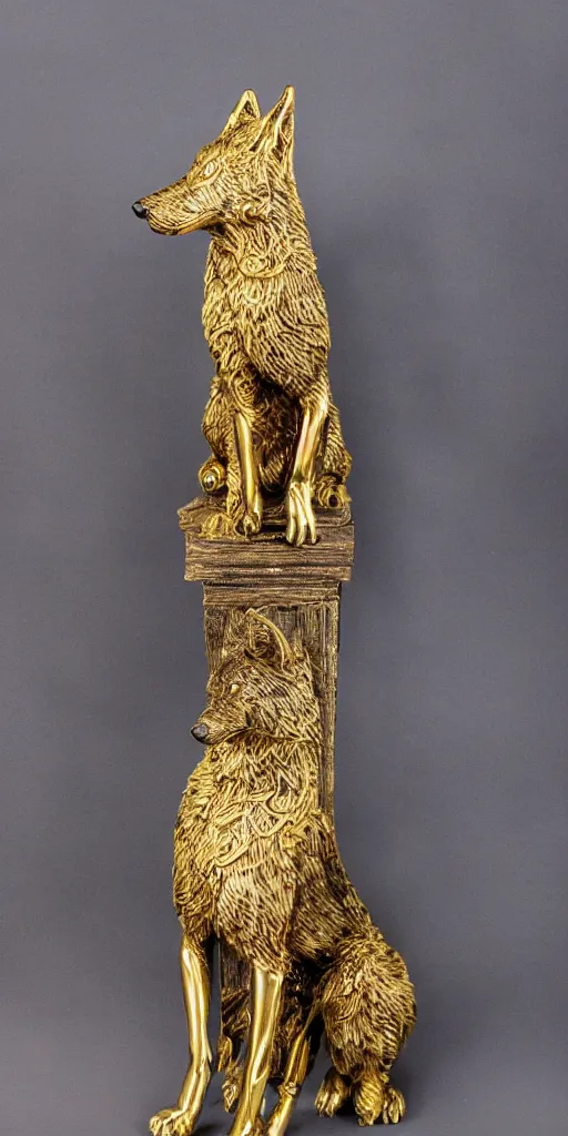 Image similar to gorgeous wolf statue with gold filigree