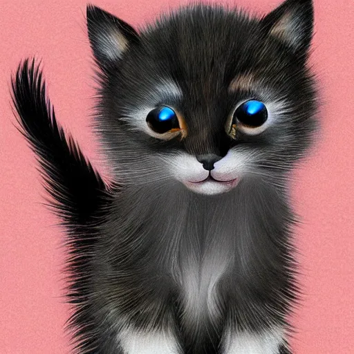 Prompt: cat merged with a binturong, kawaii cute art digital painting