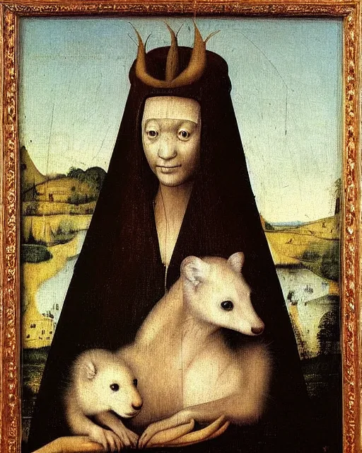 Image similar to Lady with an Ermine by Leonardo painting by Hieronymus Bosch