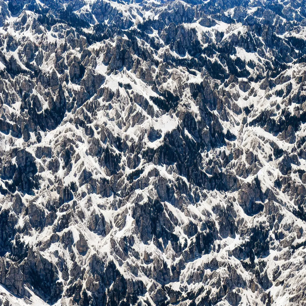 Image similar to swirling dolomites, birds eye view