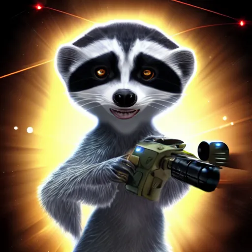 Image similar to racoon holding a laser gun, digital art , centred award winning 4K