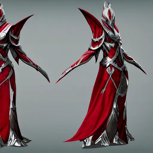 Prompt: design ancient hybrid majestic elf wizard red and silver robe full portrait three sides concept art, intricate artwork masterpiece, very coherent artwork, cinematic, very coherent artwork, trending on cg society, ultra high quality model, production quality cinema model, high detail , octane render, hyper realism, high detail, octane render, High contrast, highly detailed