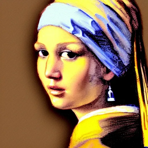 Image similar to portrait of Jennifer Lawrence in the style of Girl with a Pearl Earring by Johannes Vemeer, oil painting, masterpiece, old master, grand master, symmetrical facial features, intricate, elegant, digital painting, concept art, smooth, sharp focus, illustration