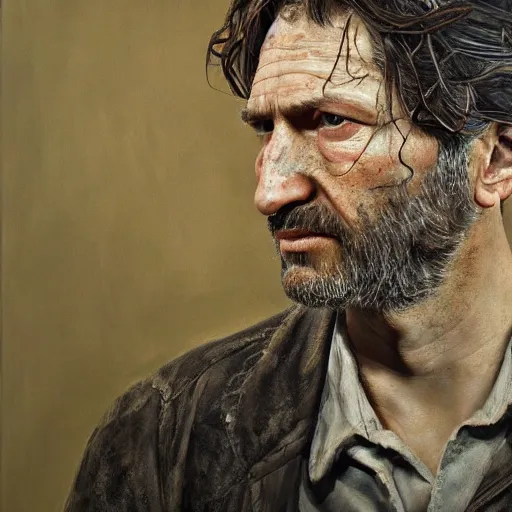 Image similar to high quality high detail painting by lucian freud, hd, joel from last of us, photorealistic lighting