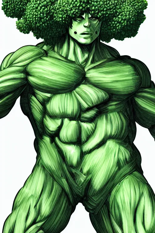 Image similar to ripped broccoli man, full body, human figure, highly detailed, digital art, sharp focus, trending on art station, anime art style