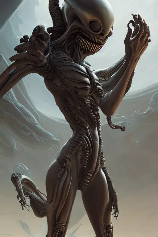 Image similar to goddess of the xenomorph aliens, highly detailed, digital painting, artstation, concept art, smooth, sharp focus, illustration, unreal engine 5, 8 k, art by artgerm and greg rutkowski and edgar maxence