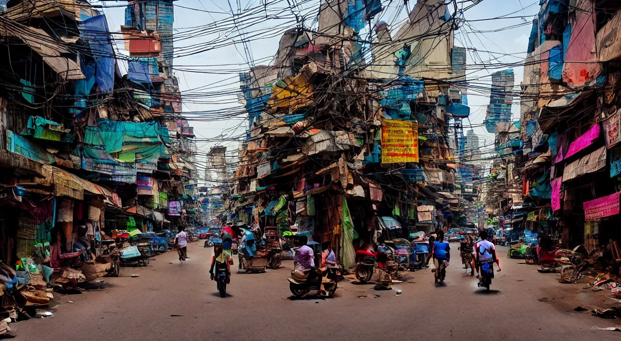 Prompt: Cyberpunk street scene, Phnom-Penh Cambodia