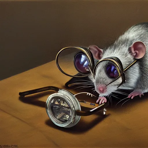 Prompt: a rat with steampunk googles, by Alyssa Monks