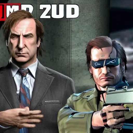 Prompt: Saul Goodman at Metal Gear Solid game on PS one