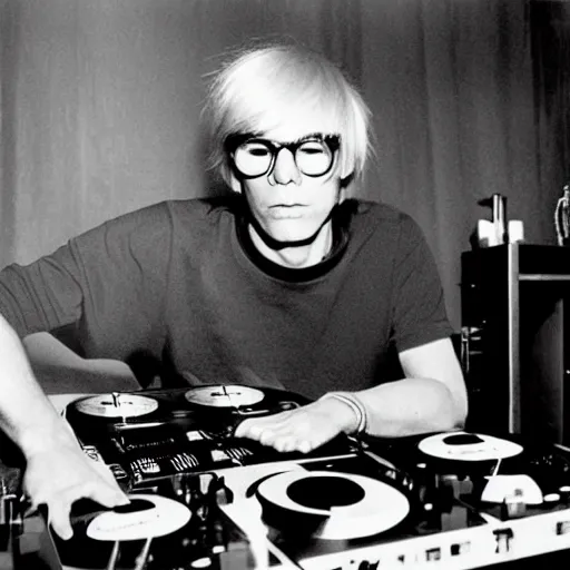 Prompt: andy warhol on the dj decks