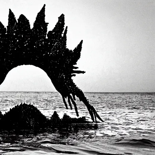 Prompt: nightmare monster emerging from sea surface, but monster is dendritic