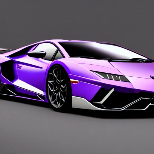 Prompt: purple 2022 Lamborghini, complex, hyperrealistic, artstation, 8k resolution